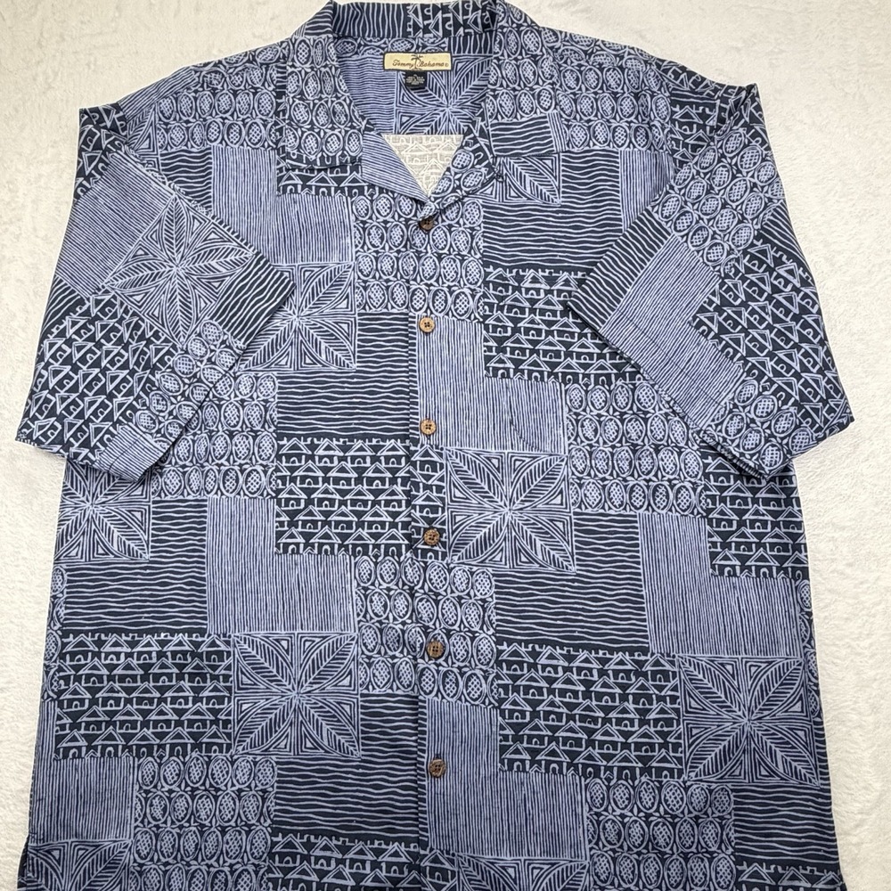 Tommy Bahama Relax Shirt Mens XL Blue 100% Silk Short Sleeve Casual Button-Up
